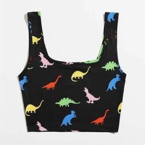NWOT SHEIN Black Cropped Tank Top w/ Colorful Dinosaurs - Women’s XL